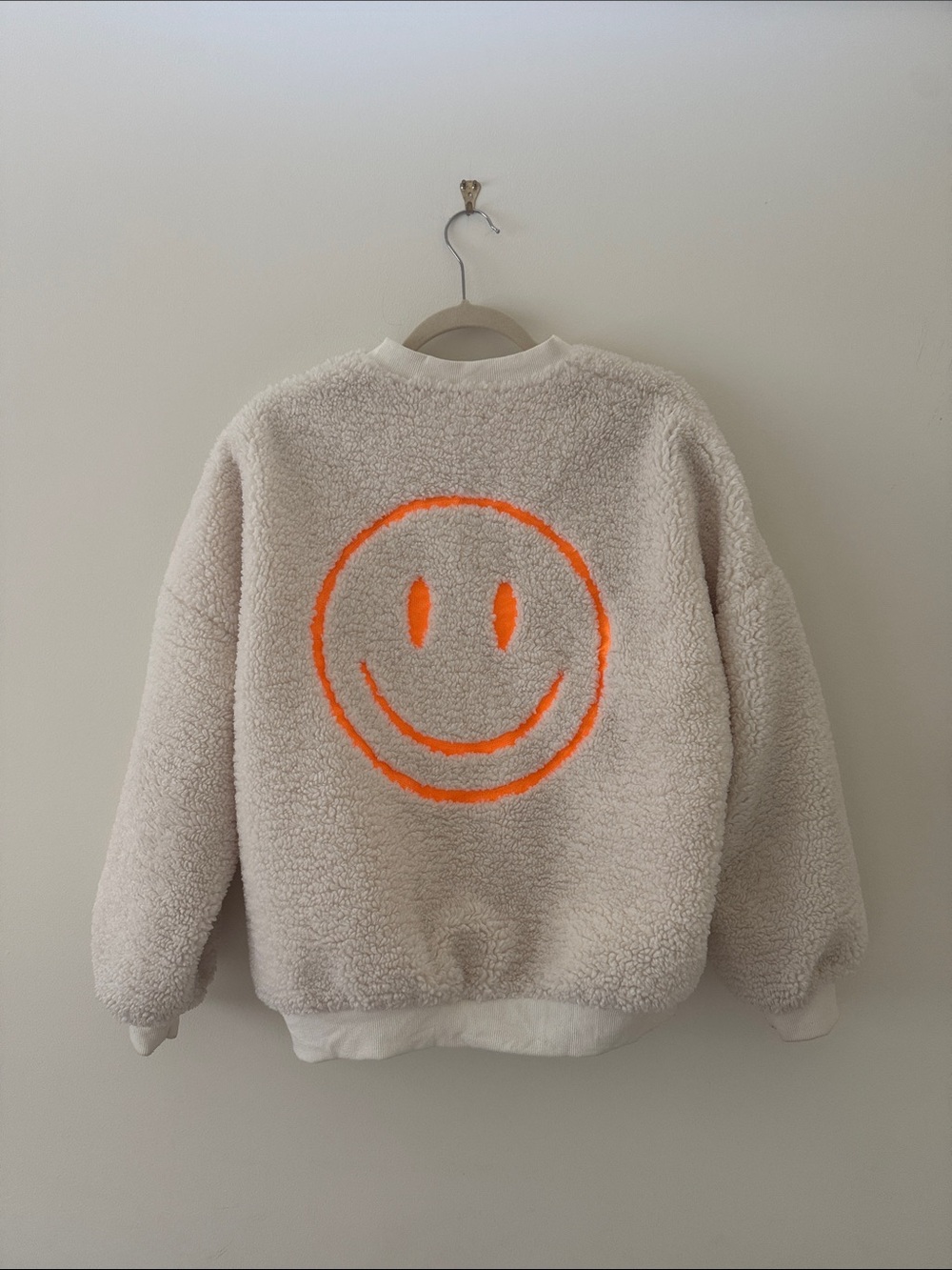 Cozy Sherpa Jacket with Orange Smile Patch